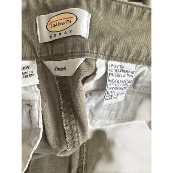 Talbots Womens Stretch olive Cropped Pants Size 16 Cotton stretch Hem Detail - Picture 3 of 3